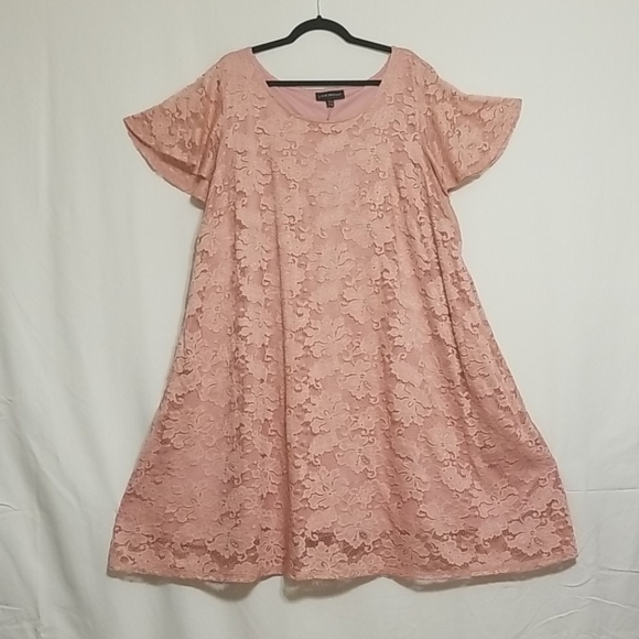 Lane Bryant Dresses & Skirts - Lane Bryant Pink Floral Lace Short Sleeve Sz 26-28